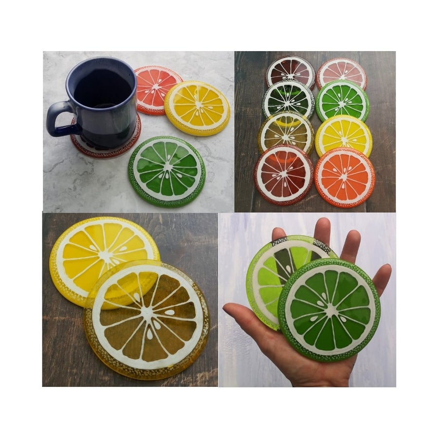 Handmade Fused Glass Fruit Slice Drinks Coaster - Citrus Fruit Table Mat - Tile