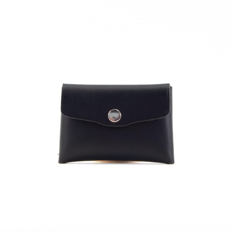 Black Leather Purse Minimal Leather Coin Card Pouch Handmade in Kent