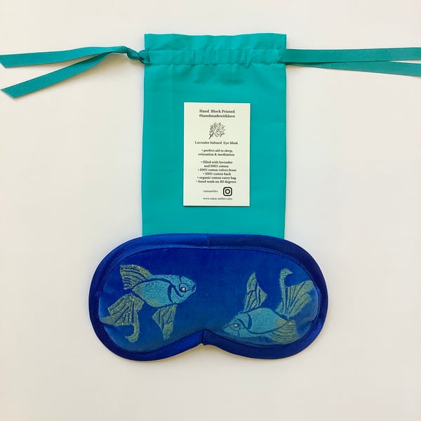 Royal Blue Koi Fish Velvet Lavender Infused Eye Mask