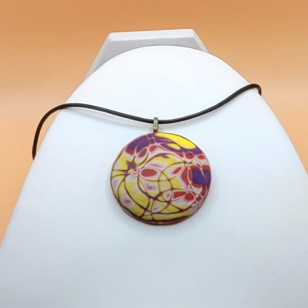 Polymer clay pendant necklace handmade jewellery 40 mm convex