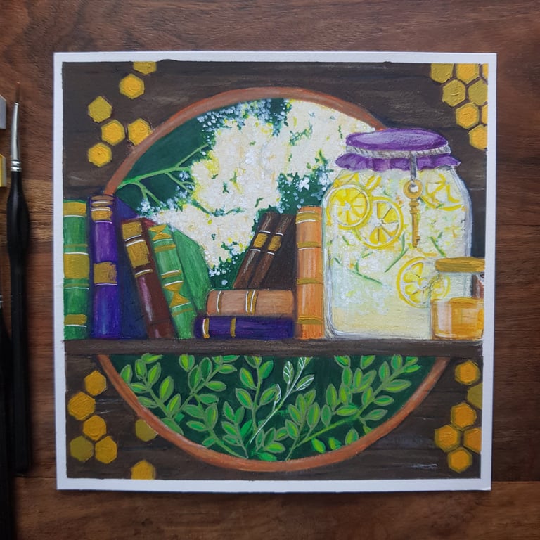 Elderflower cordial and books original artwork 
