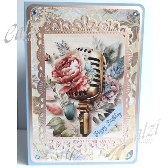 Vintage Microphone & Flowers Birthday Card
