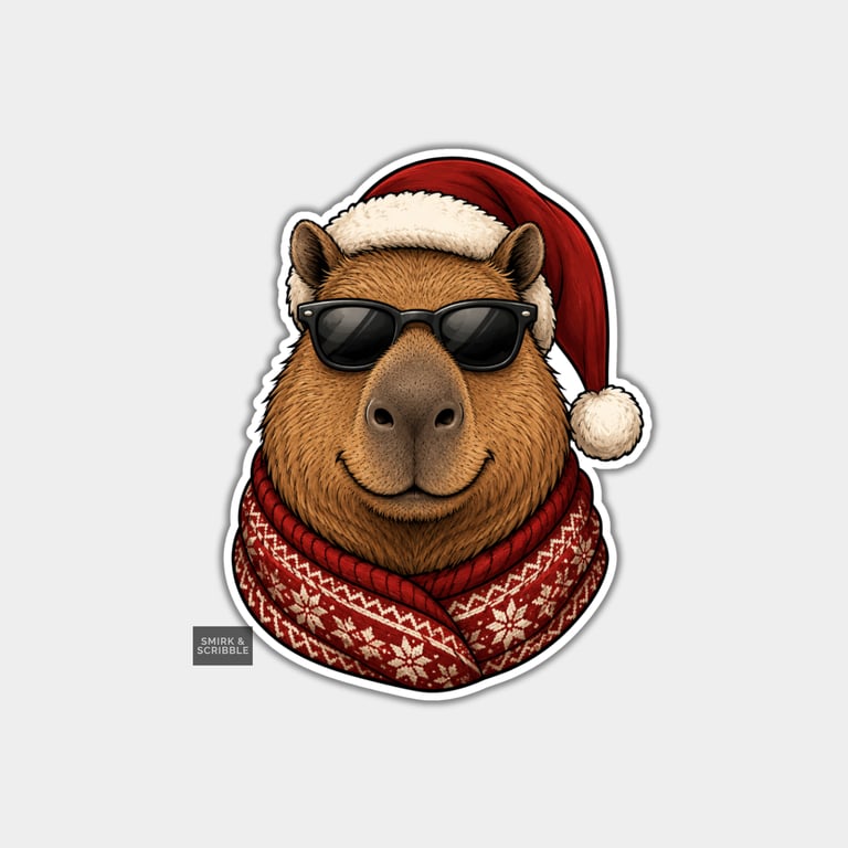 Funny Christmas Sticker Vinyl Xmas Decal For Adults - Capybara In Sunglasses