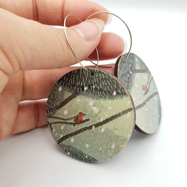 Large christmas robin earrings