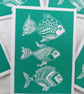 Perfectly Imperfect Linocut Printed Fish Card Sea Green