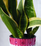 Handmade metallic cerise indoor plant pot holder.