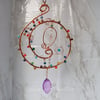 Swirl copper wire suncatcher with colourful beads & lilac dropstone