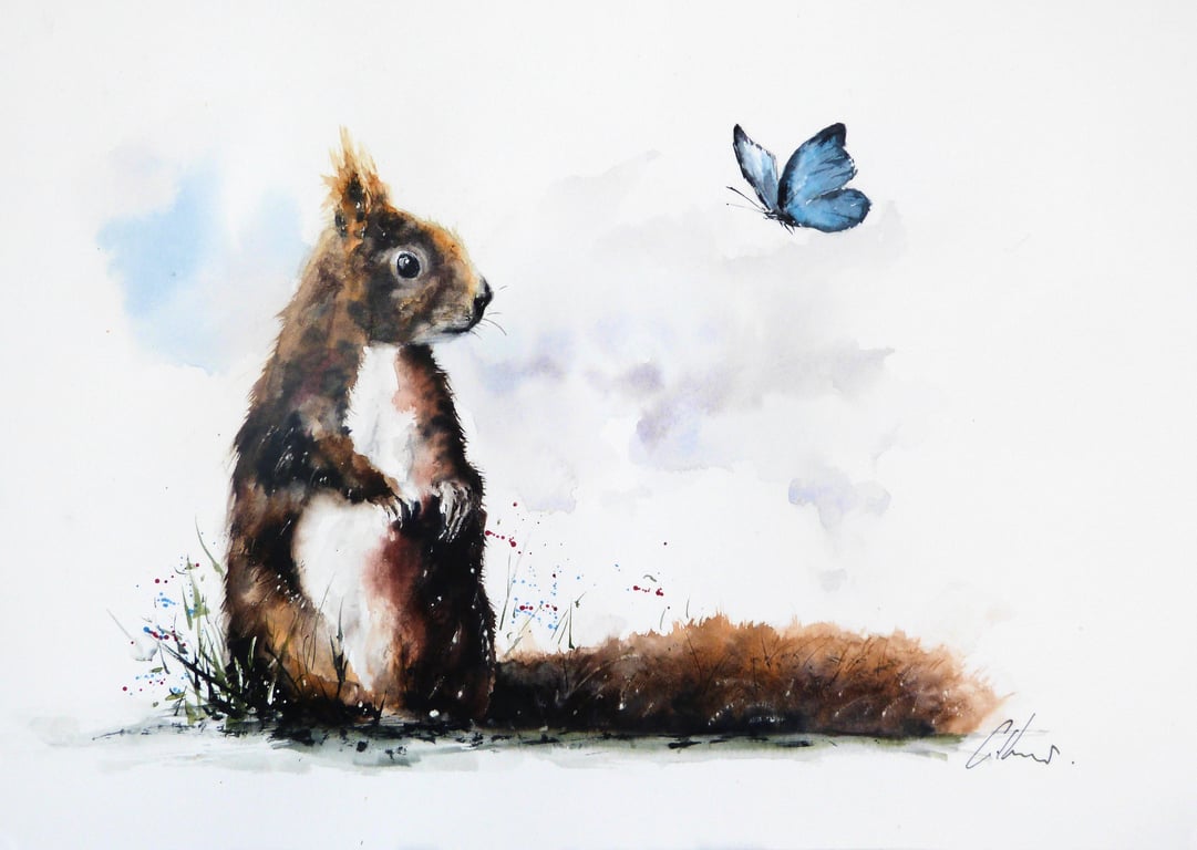 The Squirrel and the Butterfly, Professional Giclée Print.