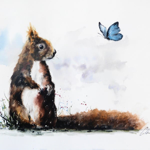 The Squirrel and the Butterfly, Professional Giclée Print.