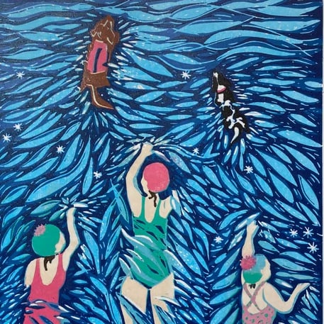 Sea swimmers original linoprint