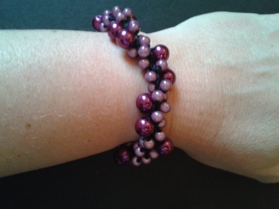 SALE - Kumihimo woven purple beaded bracelet 