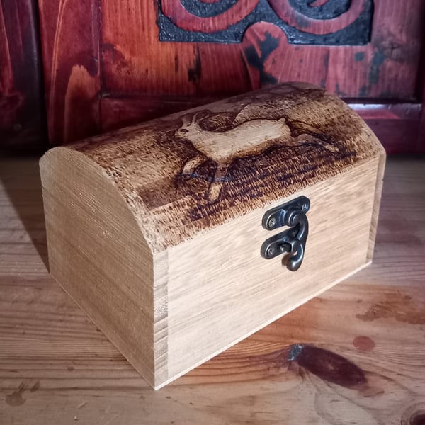 Hare & landscape pyrography wooden box