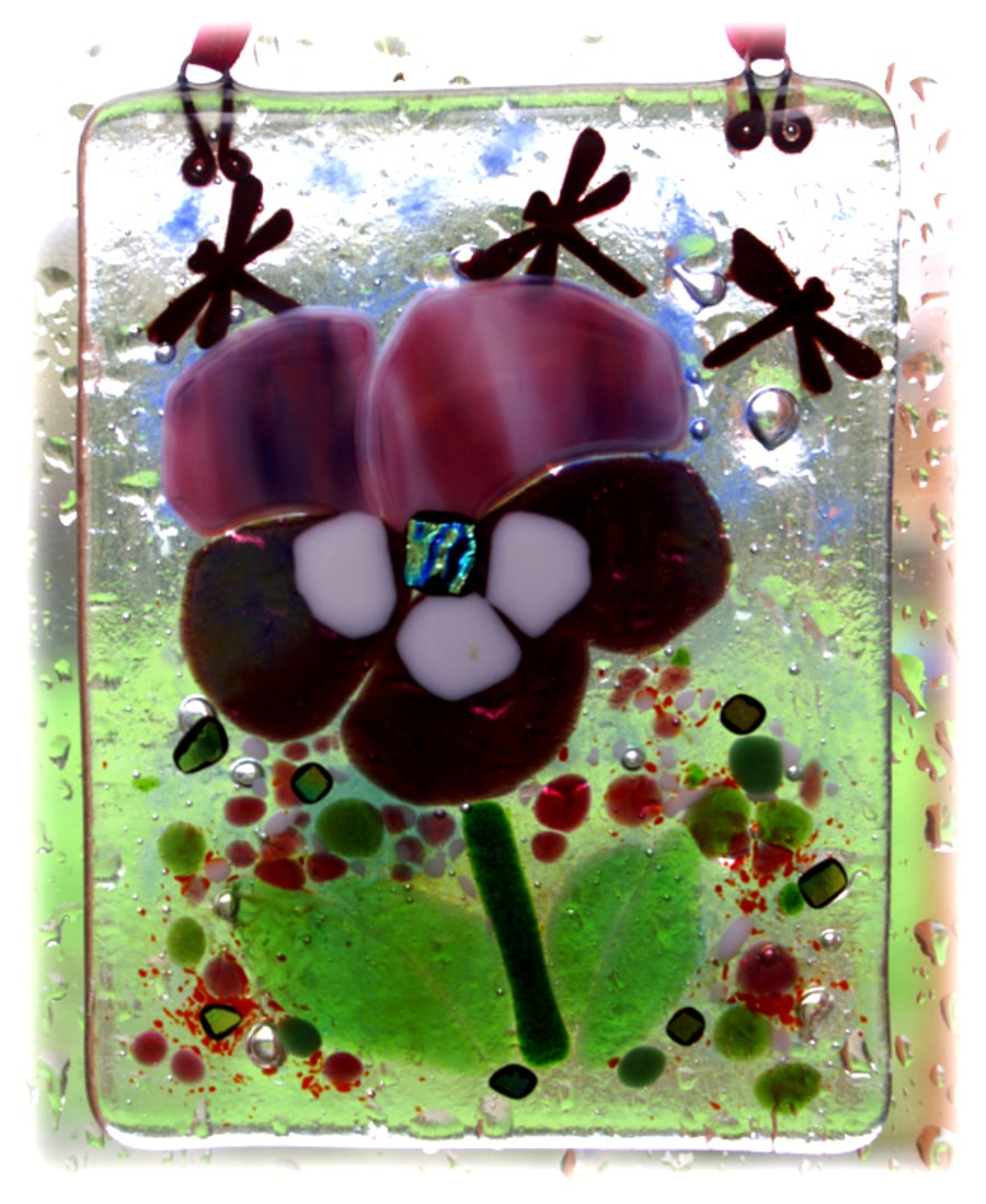 Pansy Picture Fused Glass Flower 004 Mothers Day Gift