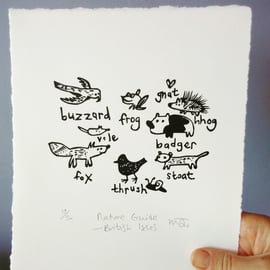 Nature Guide - British Isles - Lino Print