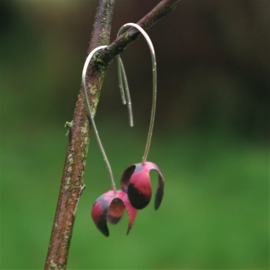 Copper Flower Petal Long Dangle Earrings 