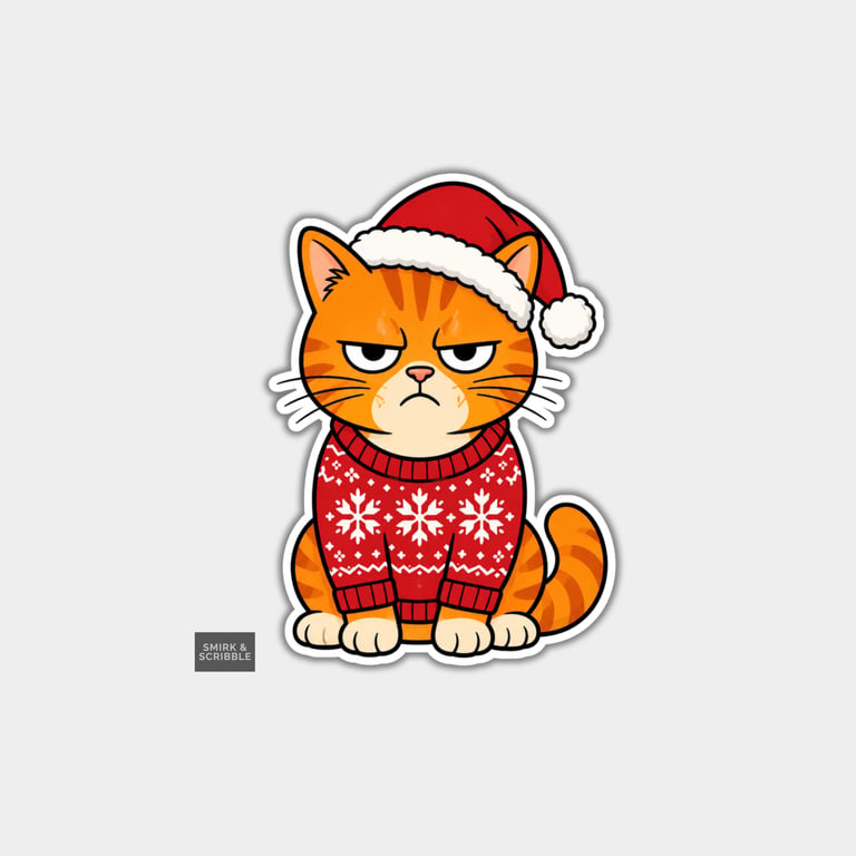 Funny Christmas Sticker Vinyl Xmas Decal For Adults - Grumpy Cat Sitting 