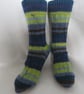 Hand-cranked Knitted Ribbed Wool Socks Size 8 to 9 - Image 1