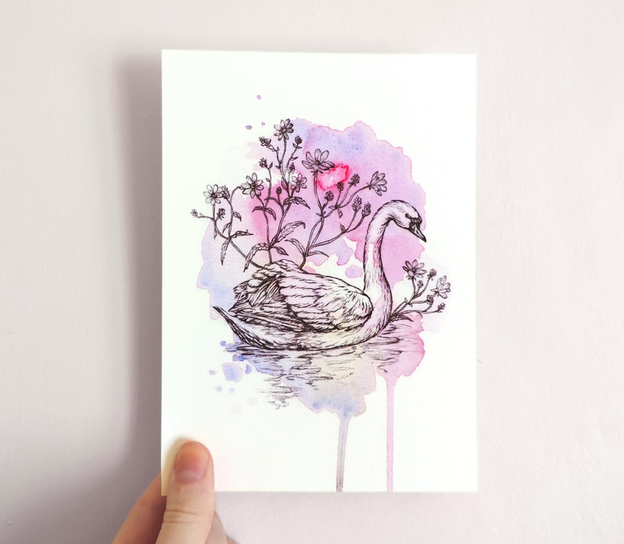 Swan Lake Watercolour Print 5x7