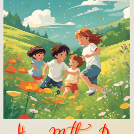 Happy Mother's Day Children Playing In A Meadow Card A5