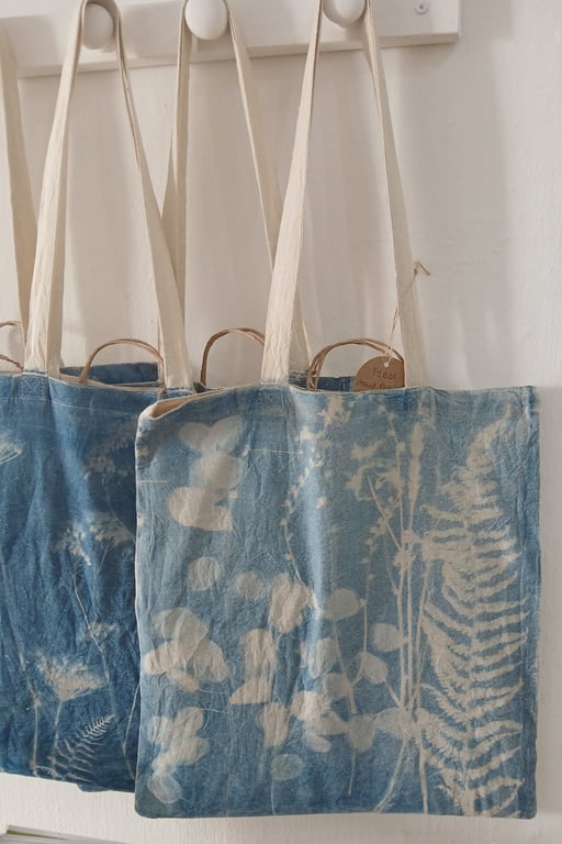 Hand Printed Cyanotype Tote Bag (Fern & Honesty)
