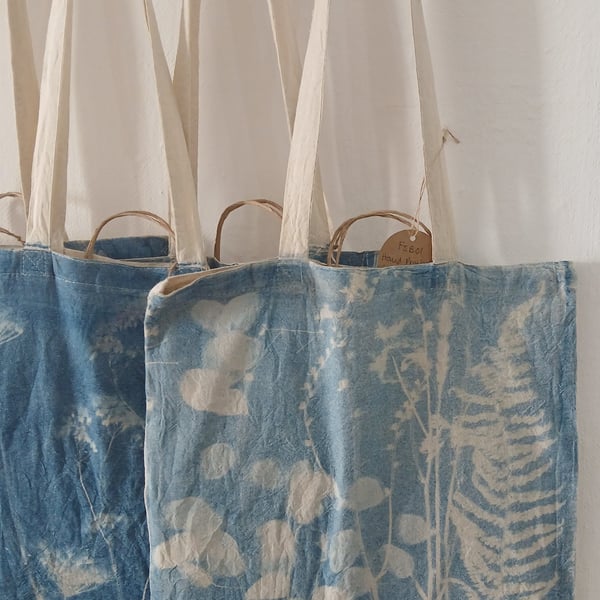Hand Printed Cyanotype Tote Bag (Fern & Honesty)