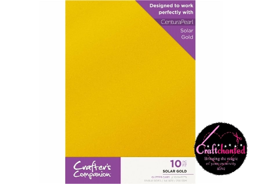 Crafter's Companion - Glitter Card - Solar Gold - A4 - 250gsm - 10 Pack
