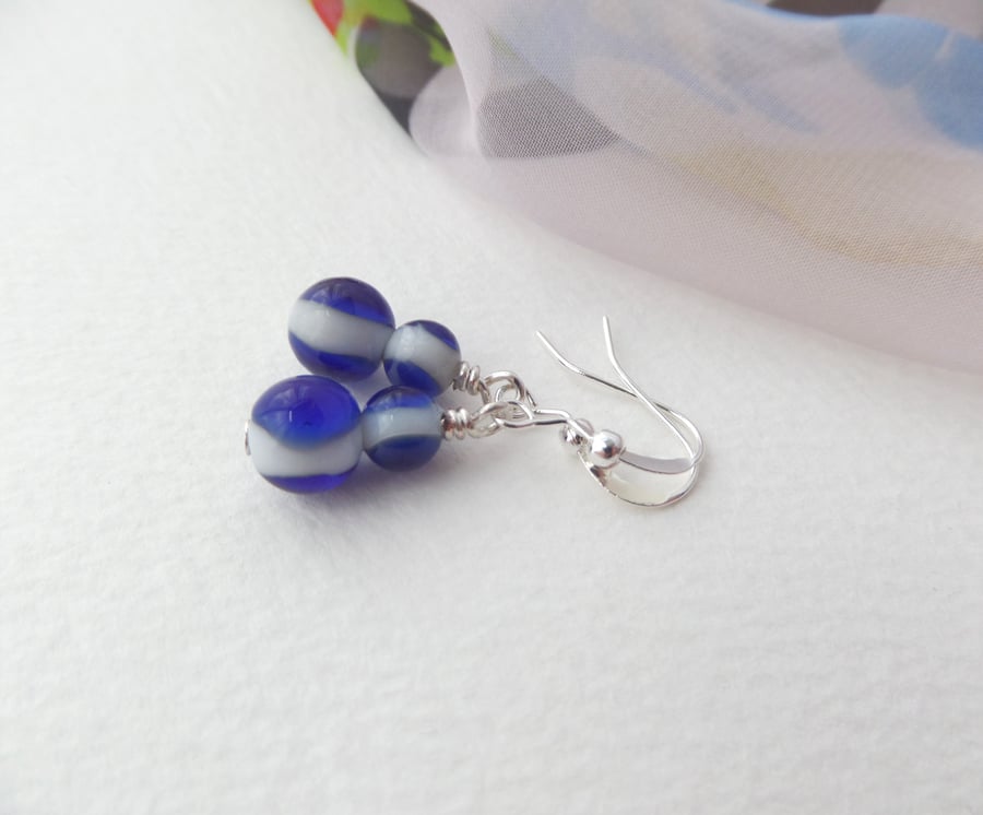 Cobalt Blue Silver Earrings, Modern Dangle Earrings