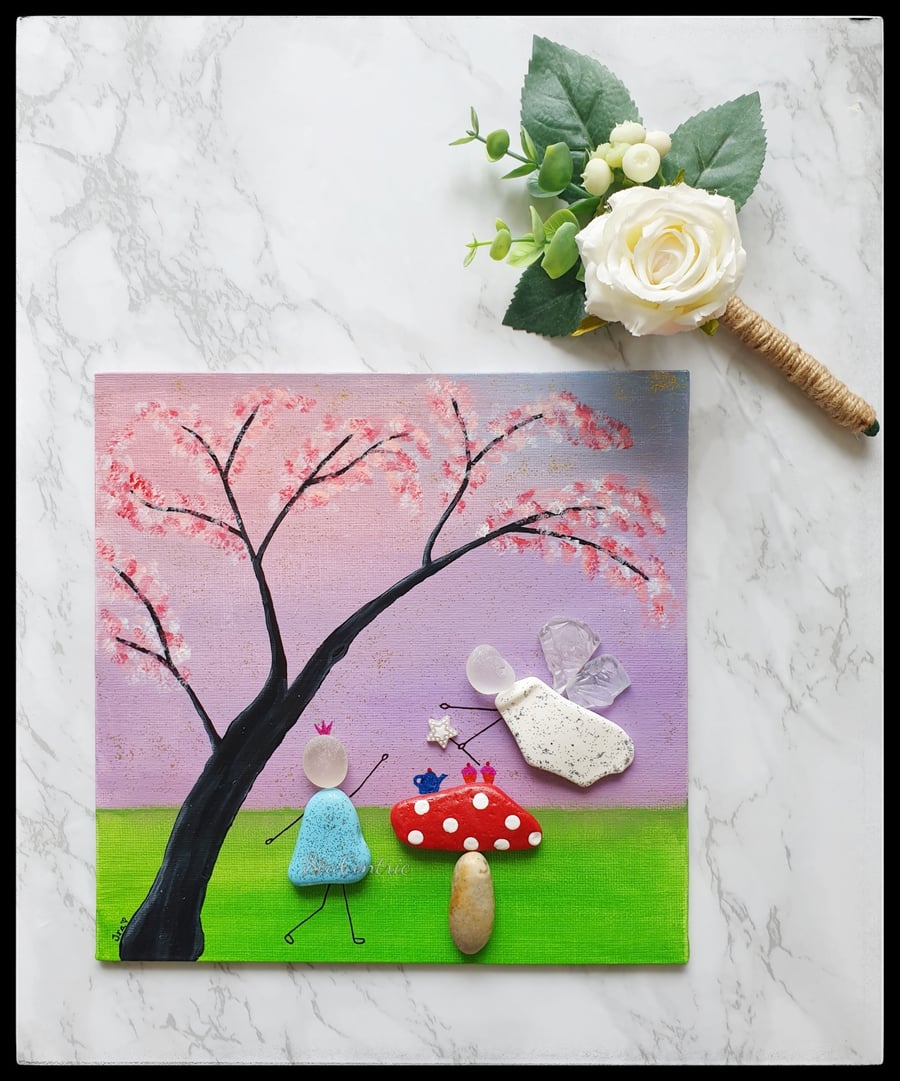 Seaglass, seapottery, pebbles "Seaside" and "Fairy Godmother"