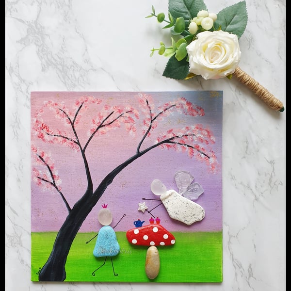 Seaglass, seapottery, pebbles "Seaside" and "Fairy Godmother"