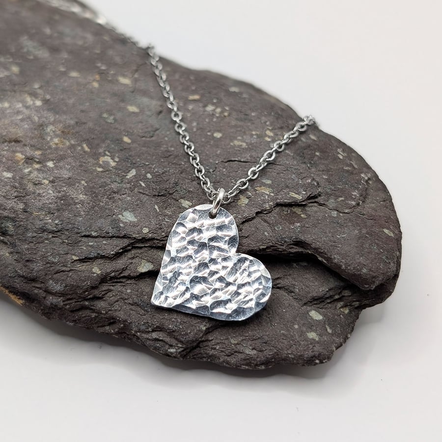 Hammered Silver Aluminium Heart Pendant Necklace