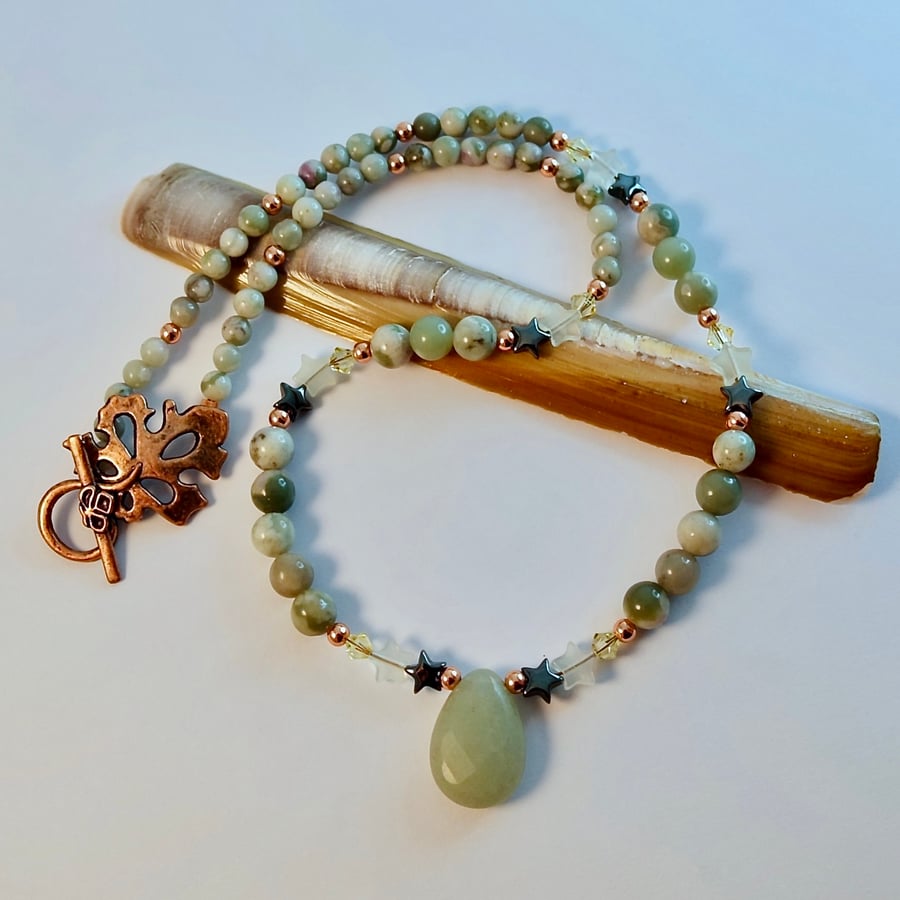 Jade Teardrop Pendant With Peace Jade, Crystals & Stars, Birthday, Gifts For Her