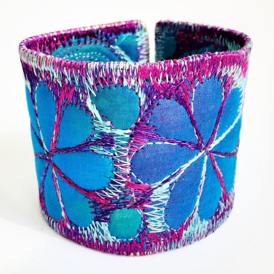 Textile Cuff with Free Machine Embroidery Hand dyed