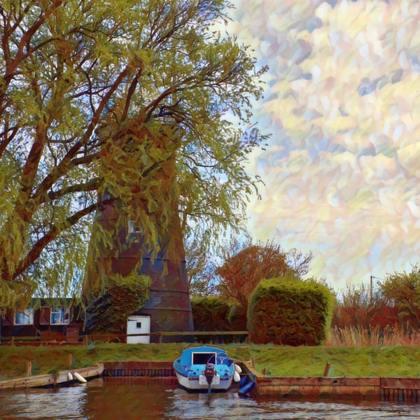 Digital Download Windmill and Boat On The Norfolk Broads