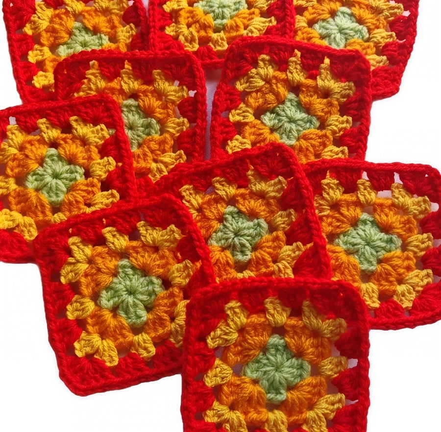 Handmade Crochet 3-Inch Granny Squares Autumn Ember Glow Boho Motifs