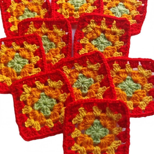 Handmade Crochet 3-Inch Granny Squares Autumn Ember Glow Boho Motifs