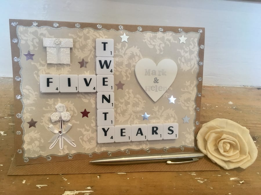 Bespoke handmade Scrabble letter anniversary cards