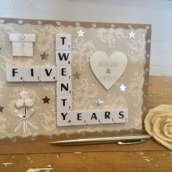 Bespoke handmade Scrabble letter anniversary cards
