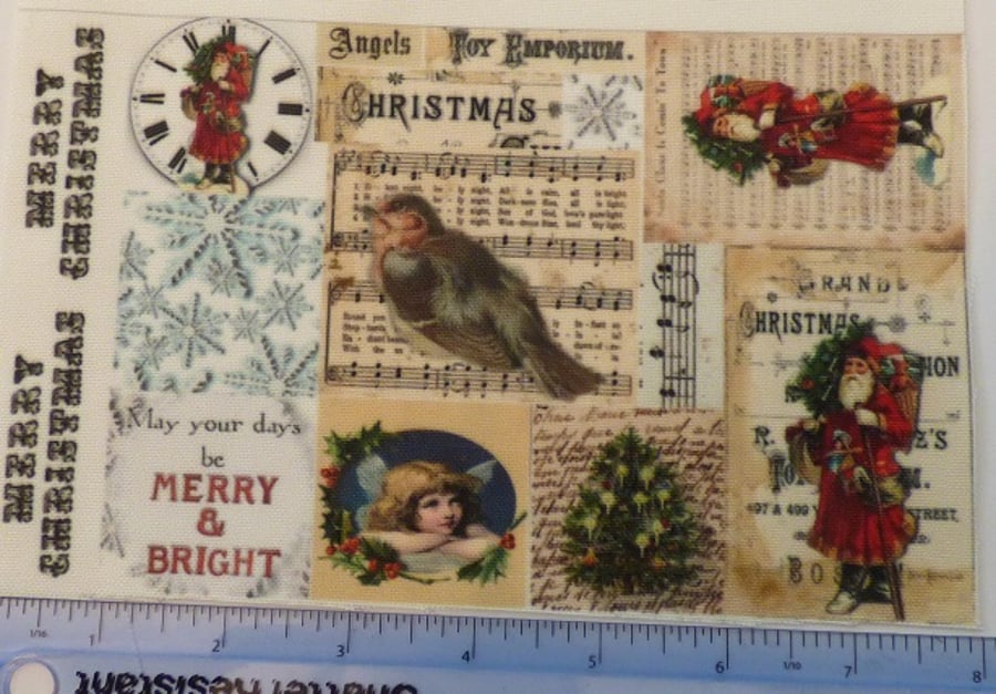 Fabric collage sheet with a Christmas theme