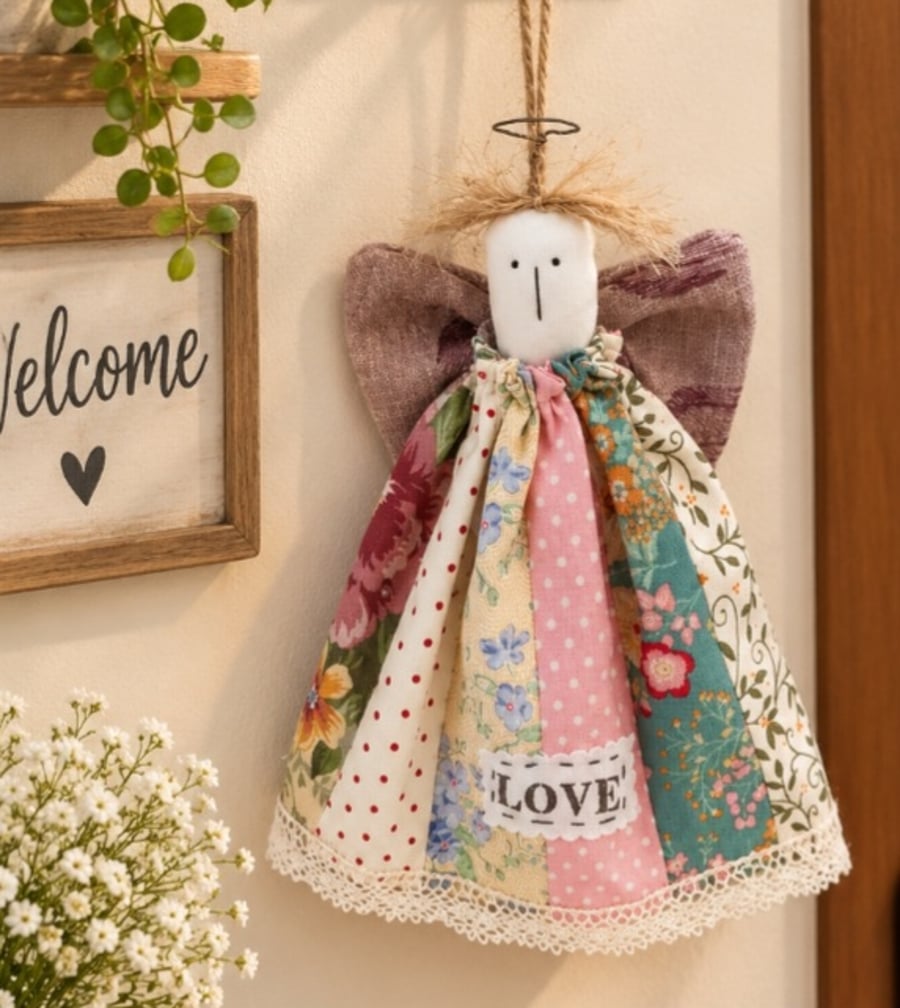 Fabric primitive angel, Christmas angel, hanging decorations, patchwork angel