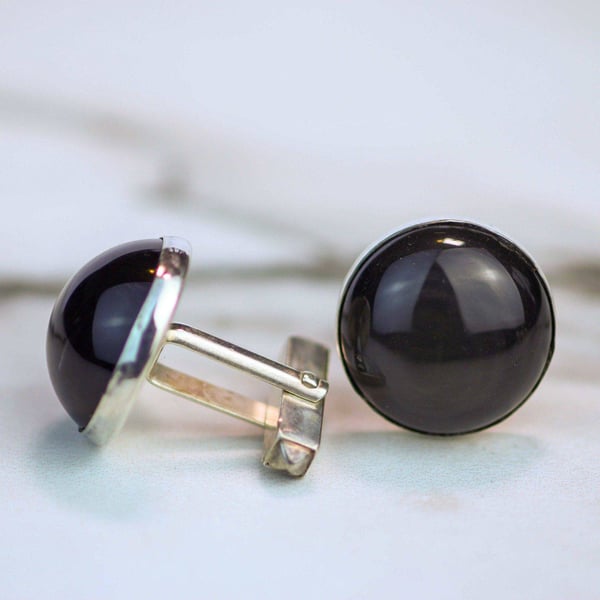 Black gemstone cuff-links - mens cufflinks - groomsmen cufflinks - groom gift - 