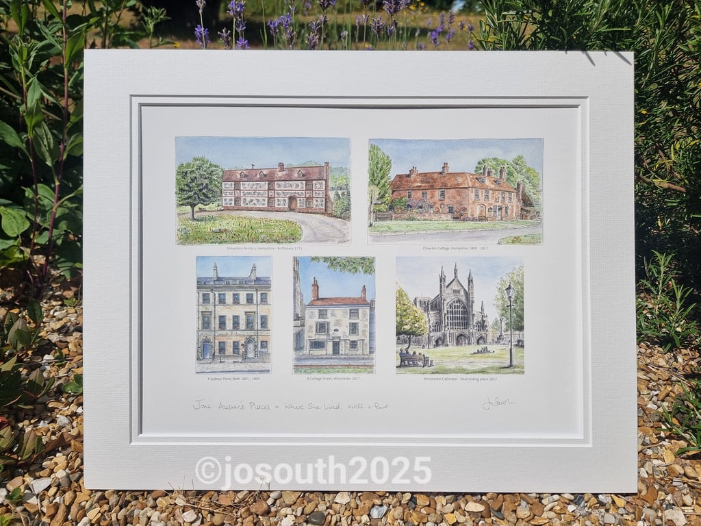 Jane Austen's Places,  Where She Lived, Wrote and Rests.  Hand Signed Print