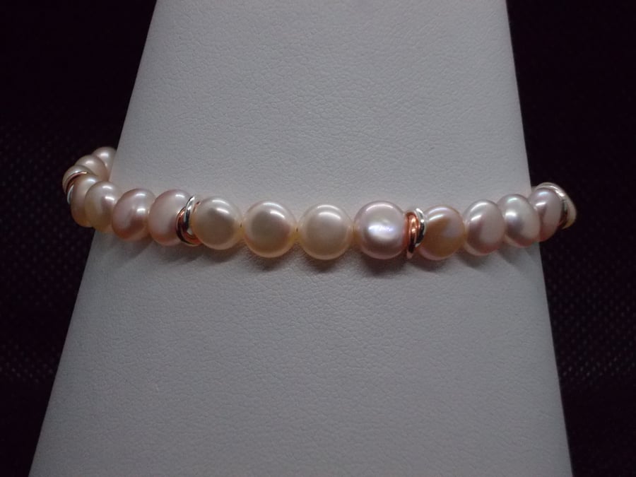 SALE - Apricot pearl button bracelet