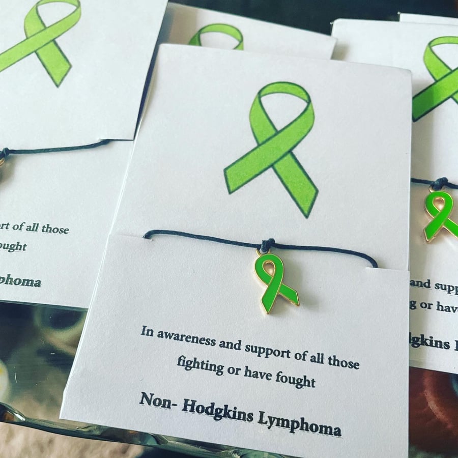 Non Hodgkin’s lymphoma wish bracelet green ribbon charm bracelet 
