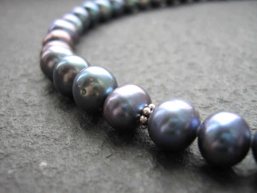 Peacock Blue Freshwater Pearl Necklace