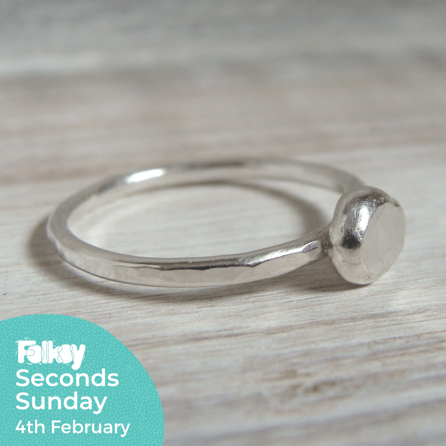 Seconds Sunday - Recycled Silver Pebble Stack Rings - Hammered Silver Band