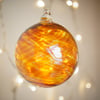 Swirly Gold Topaz and Sunlight Gold Handmade Blown Glass Christmas Bauble