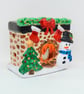 Christmas Fireplace Tea Light Holder – Hand-Painted Ceramic Christmas Decoration - Image 1