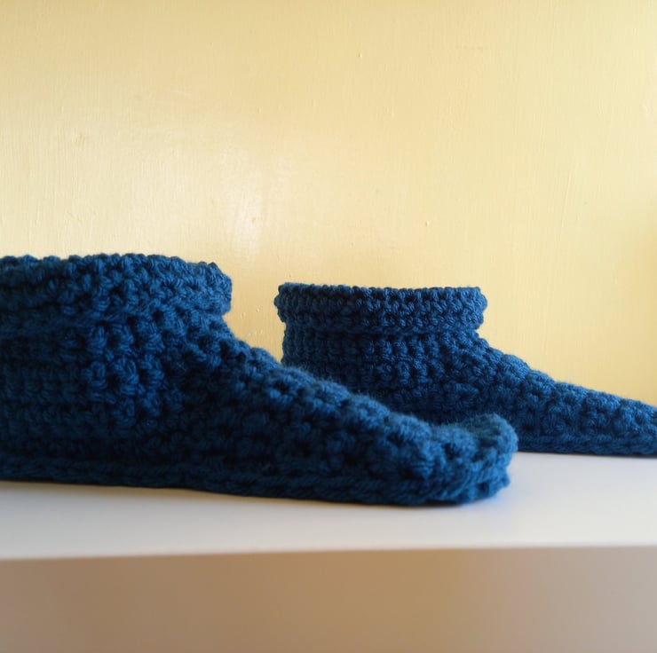 Teal Blue Slipper Boots Hand Crocheted in cosy ... - Folksy