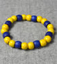 Dark Blue Wooden Barrel Bead and Yellow Wooden Bead Elastic Bracelet