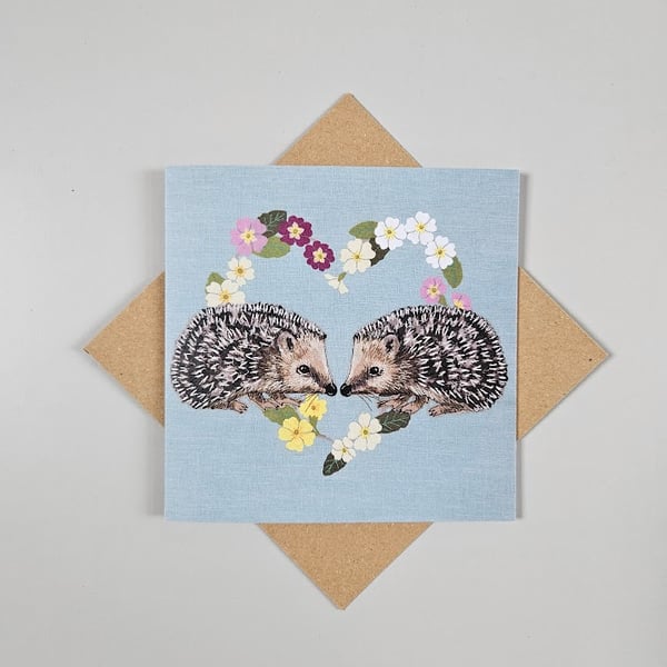 'Hedgehogs & Primrose heart', Valentine's day, Love, Wedding, Anniversary 